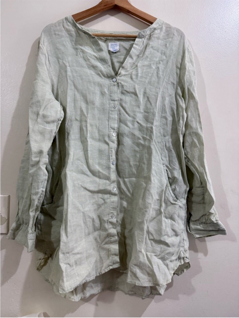 Sigrid Olsen Pale Sage Button-Front Linen Tunic